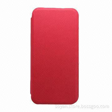 Book-Opened Style PU Leather Case with Rigid Grain for Apple iPhone All Series in Red Color